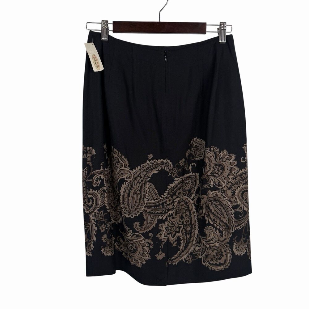 Talbots Collections Wool Silk Skirt 8 Straight Black Paisley Print  VTG 80's